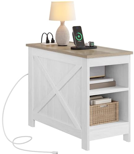 YITAHOME Mesa Auxiliar con Estación de Carga, Mesa Auxiliar para Sofá con Espacio de Almacenamiento de Doble Capa, 60 X 30 X 50 Cm, Mesita de Noche para Dormitorio, Salón, Sala Dde Estar, Dormitorio
