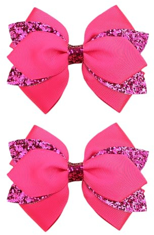 Glitzernde Haarschleifen für Mädchen, glitzernde Haarschleifen, glitzernde Pailletten-Schleifen-Clips, glitzernde Schleife, Haarnadeln, Hot Pink, 2 Stück