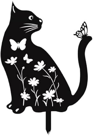 Ｚｉａｌｏｆｉ Katzen Gartenpfahl für Dekoration Im Freien, Silhouette für Blumenbeete Und Zäune, Mehrfarbig, Den Kopf 30x20cm