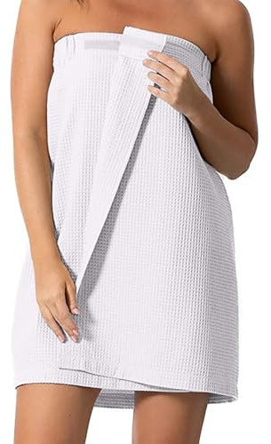 Generisch Spa Wickeltuch für Damen Bademantel mit verstellbarem Verschluss elastischer Oberseite leichte Wickel Bad und Dusche Handtuch Kaufen (White M)