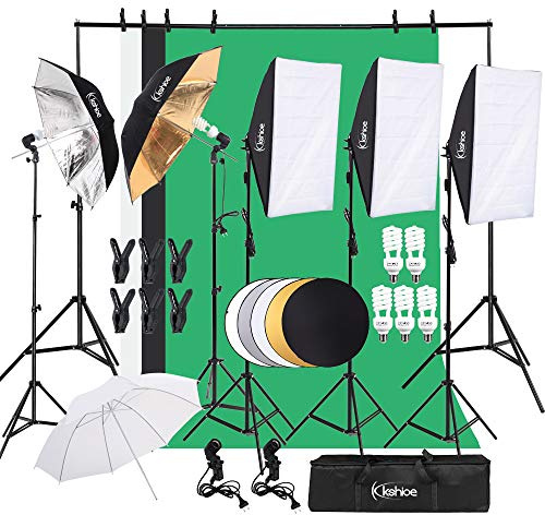 Bonnlo 2 x 3 m Support de Fond Photo, Support Toile de Fond Réglable avec 3 Pinces, Un Sac de Transport et 2 Sacs de Sable, pour Professionnel Fond Studio Photo (Kit Studio Complet)