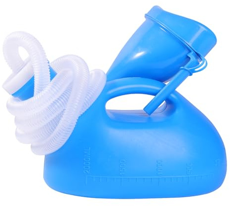 FAMJOALE 2000ML tragbare Urinale für Männer, Herren Urinalflasche Spill Proof für Senioren, männliche 63 große dicke Urin Flaschen mit langem Rohr (blau)