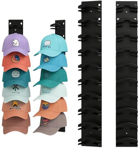 BaiDekun 2 Stück Praktische Hutablage mit Haken, Cap Halterung Wand, Stabile Halterung Wand, Kappenhalter, Cap Organizer, Organizer für Mützen, Basecaps Typ B (Schwarz)