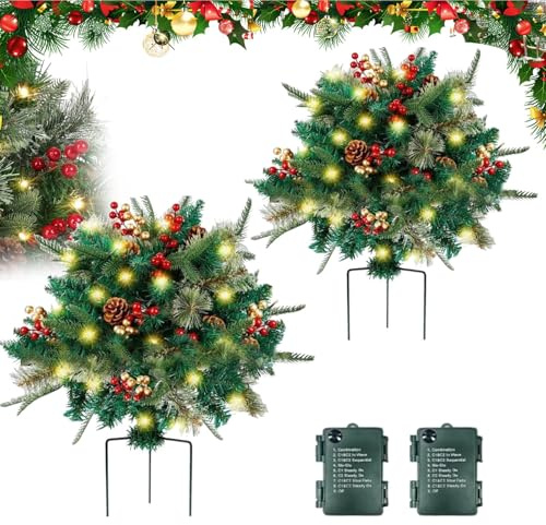 Upliftjoys - Relleno de urna artificial preiluminado para árbol de Navidad, arbustos preiluminados, flores artificiales con trípode (1 unidad)