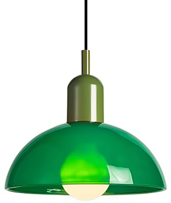XIRYTU-H Modern Vintage Dome Glass Pendant Light with Metal Holder, Adjustable Height Ceiling Hanging Lamp, E27 Industrial Chandelier Ideal for Kitchen Island, Dining Room, Café (Green, 30CM)
