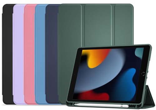 ProCase Coque avec Porte-Stylet pour iPad 10.2 iPad 9/8/7ème Génération 2021/2020/2019, Nouvel Étui Amélioré, Housse de Protection Anti-Chute -Vert Nuit