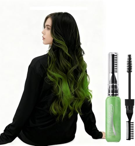 Green Hair Chalk Comb, Hot Color Eyelashes Mascara Wash Out, Coloured Hair Spray, Temporary Hair Dye for Men Washable, Christmas Party Cosplay Gifts for Women(15ml)