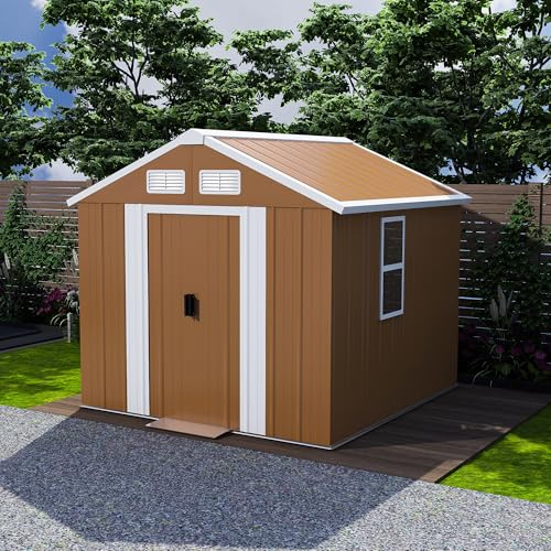 Wohh Outdoor Storage Shed, Heavy-Duty Metal Steel Shed with Windows, Lockable Door & Ventilation, Weatherproof Garden Shed for Backyard, Lawn, and Tool Storage (4x6 FT)