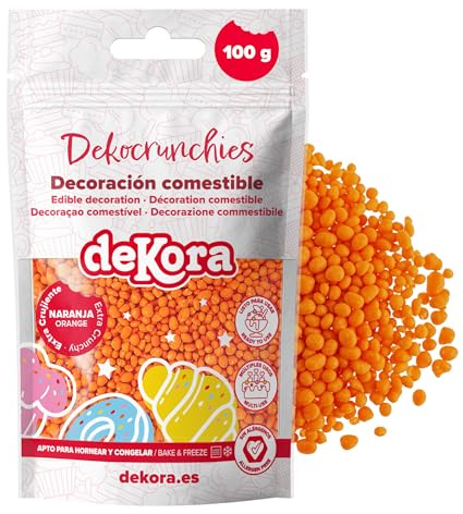 dekora – Dekocrunchies Orange 100g, Crunchy flavoured cake sprinkles, Edible sugar pearls for cake decorating, Topping for cakes, cupcakes, cookies and desserts