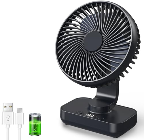 Portable Desk Fan, 4500mAh Rechargeable Small USB Desk Fan, Quiet Operation with 120° Oscillation & 90° Adjustable Tilt, Digital Display, 4 Speeds, Silent Personal Fan for Home, Office, Bedroom