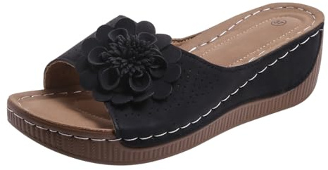Sandalias de Playa Mujer Chanclas Pala Para Sandalias de Verano Para Mujer Con Tacón Cuña Y Pez Gruesa Ligeras Con Puntera Abierta Y Flores Esparto Chanclas Cerradas