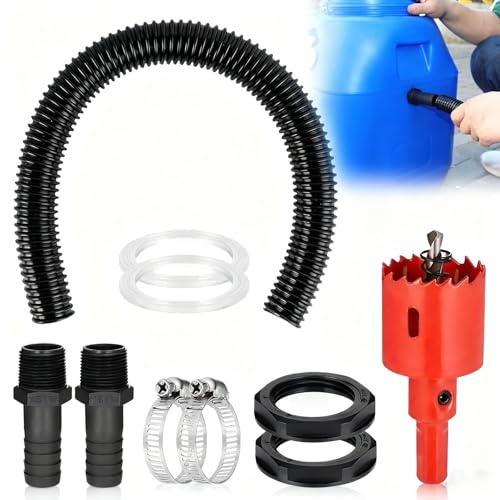 Bogoro Juego de conexión de barril de lluvia, conector de barril de lluvia, conector de 1 pulgada, con manguera de 100 cm, para contenedores de lluvia y contenedores IBC, accesorios para recolección