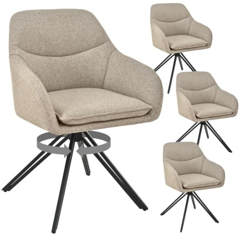 Bon Furni Esszimmerstühle Drehbar 4er Set mit Armlehne | Drehstuhl Esszimmer Greige, 360° drehbar, Polsterstuhl, Küchenstuhl mit Metallbeine für Esszimmer, Wohnzimmer, Büro
