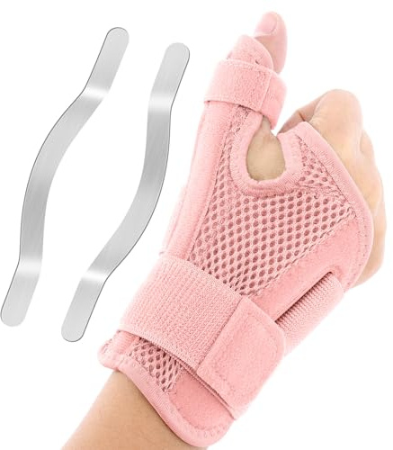 Tumstöd höger tumortos tumsadelfog bandage tumskena | med 2 skenor sadelfog bandage tumme för kvinnor män ultrastarkt stöd skenstabilisator rosa