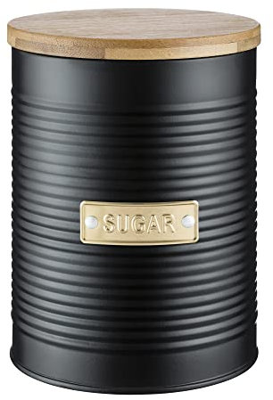 Typhoon Living Otto Boîte à café hermétique avec couvercle en bambou, Acier, Sucrier noir., 11 x 11 x 15.5 cm