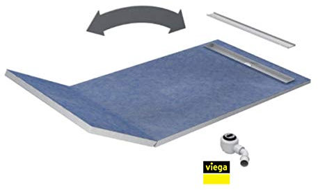 VBChome Duschelement 130+50x90x5/10,5cm Duschboard Extra Flach Beflisbar Duschrinne 8cm Abdeckung STEEL Ablauf BASE S1