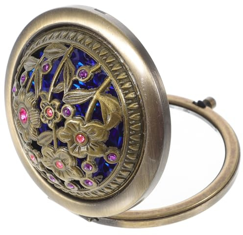 SUPVOX Espejo Retro De Maquillaje Doble Cara De Bolsa, Espejo PequeñO Redondo Plegable De AleacióN, Ideal para Viajes Y Uso Diario, DiseñO Vintage Y Estilo ÚNico