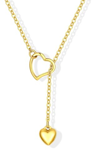 ChainsHouse Damen Y-Kette mit Anhänger Herz/Säule/Schloss/Stern Choker | Lange Lariat Halskette Edelstahl Frauen, Einstellbar Lariatkette Collier Accessoire, Modeschmuck für V-Kleider Pullover