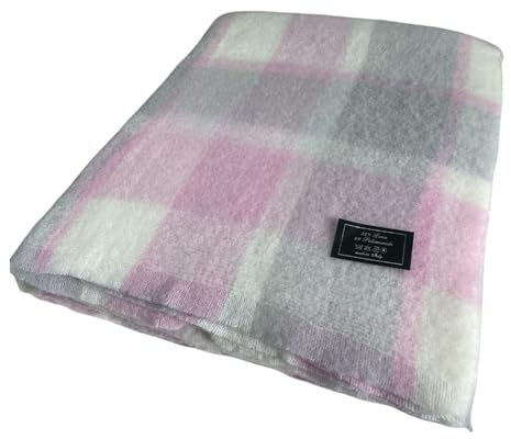Plaid da Letto in Lana Mohair Lana, Coperta Scozzese (Rosa, Matrimoniale)