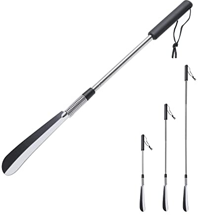 Fanwer Extendable Shoe Horn Long Handle for Seniors, Twist to Lock, 16 to 31Adjustable, Stainless Steel Telescopic Shoehorn for Men Women, Metal Travel Shoe Horn, Shoe Helper Tool