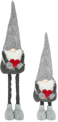 itsisa Wichtel mit Teleskopbeinen, grau H: 65-80 cm - Weihnachts Deko, Weihnachtswichtel, Winterdeko, Weihnachtsdeko