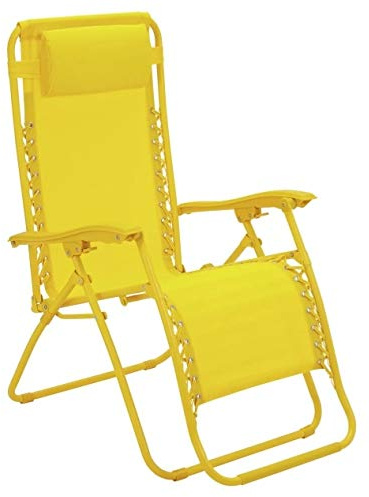 Metal Sun Lounger - Yellow: Luxury Model (Reclining Outdoor Garden Deck, Beach Chair)