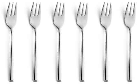 B&R VISTA Kuchengabel Set, 6-teilig, 18/10 Edelstahl rostfrei, Kuchengabeln 6 Stück, Set für 6 Personen, Spülmaschinenfest, Kuchen-Besteck Set 6 Personen