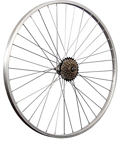 28 Zoll Fahrrad Hinterrad Aluminiumfelge mit 6 Fach Shimano Schraubkranz Silber