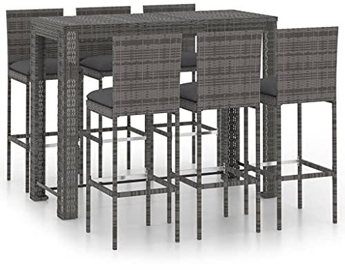 vidaXL Gartenbar Set 7-TLG. mit Anthrazit Kissen Theke Bar Tresen Gartentheke Bartisch Stehtisch Barhocker Barstuhl Gartenmöbel Poly Rattan
