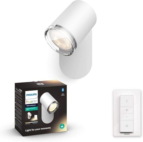 Philips Hue White Ambiance Adore Spot 1 flg. weiß 250lm inkl. Dimmschalter, Bad-Beleuchtung, dimmbar, alle Weißschattierungen, steuerbar via App, kompatibel mit Amazon Alexa (Echo, Echo Dot) | 5,5 W, warmes bis kaltweißes Licht, Fernbedienung Dimmer Switch inklusive, Smart Home, Sprachsteuerung per App, mit Bluetooth