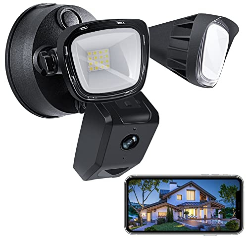 Willcrew Lumière de Sécurité LED HD, 3000LM Floodlight Têtes Réglable Projecteur à 1080P avec Détecteur de Mouvement, pour Le Garage, Jardin, Terrasse, Entrée, Allée