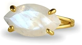 Bague En Pierre De Lune En Or 14k - Grande Bague Fascinante Pour Femmes - Bague Artisanale En Forme De Marquise Pour La Mode, Cadeaux De Joaillerie Pour Anniversaire, Mariage, Fiançailles
