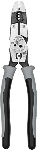 Klein Tools J2159CRTP Side Cutting Pliers, Made in USA, 9-Inch Journeyman High Leverage Hybrid Pliers with Crimper, Fish Tape Puller and Wire Stripper