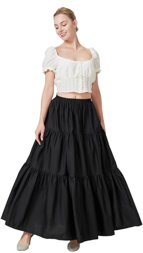 BEAUTELICATE Jupe Médiévale Victorienne en 100% Coton Renaissance Moyen Age Costume Jupe Longue Evasée Bohème De Femme Noir, XL