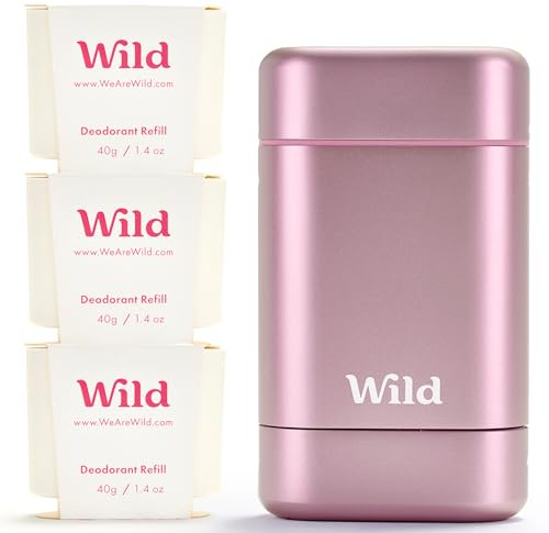 Wild Natural Deodorant for Women - Aluminium Free - Pink Case Starter Kit with 3 x Jasmine & Mandarin Refills (40g) - Vegan & Eco-Friendly - Long Lasting Protection - Natural Ingredients