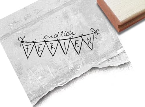 Stempel Endlich Ferien mit Wimpelkette, Girlande - Textstempel Schule Lehrerstempel Stempel Lehrer Schulstempel Urlaub Deko Scrapbook - zAcheR-fineT