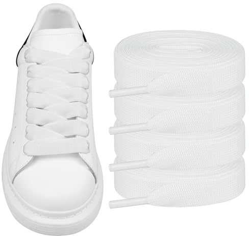 Endoto 2 Paia Lacci per Alexander McQueen Scarpe, Stringhe Laces di Ricambio Piatti per Mc Queen Sneaker - Bianco,50 Pollici