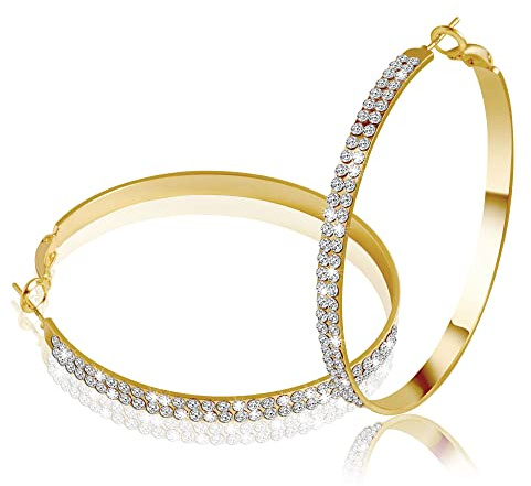 Creolen Gold Große Ohrringe Damen Glitz Creolen mit Zirkonia Strass 55mm