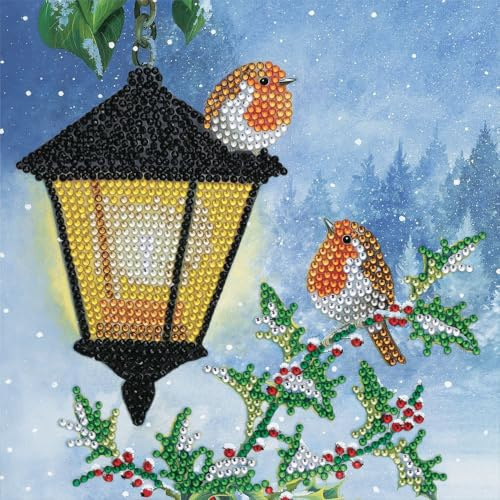 CRYSTAL ART Diamond Painting Set ab 8 Jahren - DIY Aktivität Erwachsene Kinder - Diamantkarte 18 x 18 cm - Rotkehlchen im Winter - mit Kristallen, Stift und Zubehör - Kreatives Geschenk