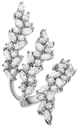 IMINI Rhinestone Leaf Climber Wrap Finger Band for Women Girls CZ Crystal Elegant Flower Open Layered Statement Rings Promise Engagement Rings Wedding Bands Jewelry Gifts