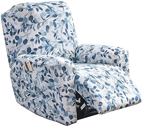 Stretchhusse für Relaxsessel Sesselbezug, 4/6/8-Teilig Sesselschoner Sesselauflage Relax mit Armlehnen Beige/Blau Sessel Überwurf Bezug Hochlehner Relaxsessel Mit Elastischem Boden ( Color : #17 , Siz
