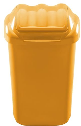 Home Centre Flip Top Plastic Waste Bin 30 Litre Yellow Kitchen Office School Work Recycling Disposable Trash Dispenser Household Recyclable Rubbish Bin Easy Cleaning