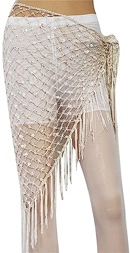 ENENEN Women's Hollow Mesh Pailletten Hüfttuch Perlen Dekoration Taille Schal Schal Fischernetz Großes Dreieckstuch Bauchtanz Taille Kette Hüfttuch