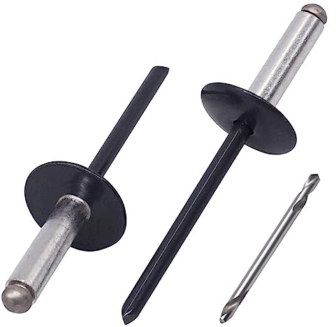 SKIR'CO (50 Stück) Großflansch Alu-Blindnieten 4,8x18 mm Edelstahldorn RAL 7016 Anthrazitgrau (inkl. Bohrer)