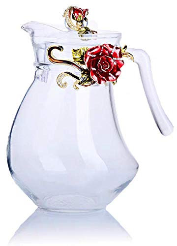 Glas-Teekanne für heiße und kalte Getränke, 1300 ml, Heimgetränk, Büro, Wasserkocher, Teeservice, Kaffeekanne, rote Rose H (Rose)