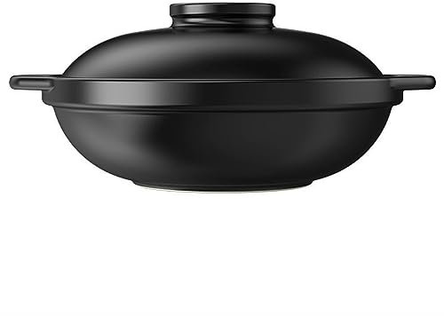 HUHJYUGE Kasserolle Ton Trockentopf Hitzebeständig, Premium-Stielkasserolle Aus Keramik, Schüssel mit Deckel, Kochen, Suppe, Terrine, Schwarz Keramik Kasserolle (4.6L)