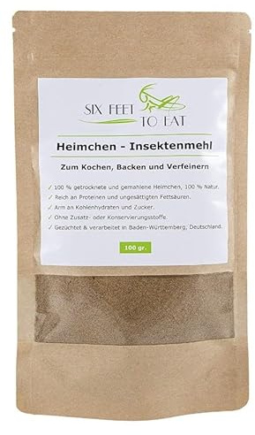 Insekten-Mehl - 100g getrocknete und gemahlene Heimchen - Insektenmehl für den menschlichen Verzehr - Zum Kochen, Backen und Verfeinern - Ohne Zusatz- oder Konservierungsstoffe