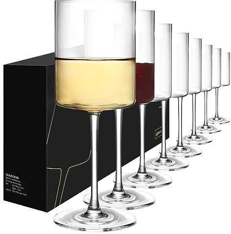 SANZO Lot de 8 verres à vin carrés en cristal de 425,2 g, design élégant, verres à vin blanc et rouge pour maison, bar, fête