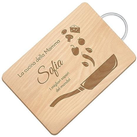 Maverton Tagliere rettangolare di legno incisione personalizzata | Battilardo con manico, gadget di legno per cucina, taglieri per aperitivi per donna, 32 x 25 cm, regalo di Natale, Padella