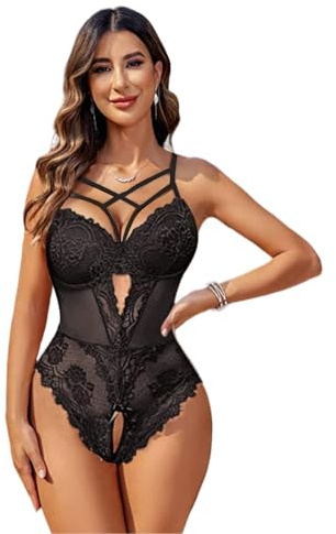 GANMFOYC Dam sexig spets, svart body dam med spets, mode rygglös topp smal Cami Top Clubwear, svart, S